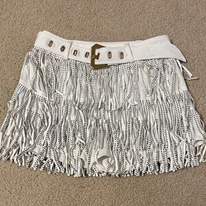 White Fringe Mini Skirt